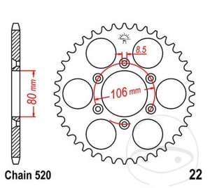 Πίσω γρανάζι JTR22.49 (βήμα 520) - Aprilia ETX 125 / MX 125 Supermoto / RX 125 - M - N - P / SX 125 / Tuareg 125 