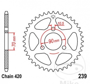 Πίσω γρανάζι JTR239.40 (βήμα 420) - Honda MB 50 - 80 S / MBX 50 SD - 80 SW / 80 SW2 - SWD / MCX 80 S / MT 50 - 80