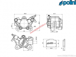 Πίσω δαγκάνα φρένου - MBK Nitro 50 H2O 2T ('97-'98) / Yamaha Aerox Naked II 50 H2O 2T E2 ('13-'16) - Polini