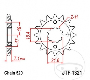 Πίσω πίνακας JTF1321.14 (βήμα 520) - Honda CB 300 R / CBF 250 / CBR 250 R / RA / RR / 300 RA / CRF 250 L / LA / C