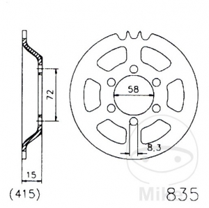 Πίσω πίρονο Esjot μαύρο - 47 δόντια (βήμα 415) - Zündapp C 50 Sport / CX 25 / Hai 25 25 / ZD 20 25 - T