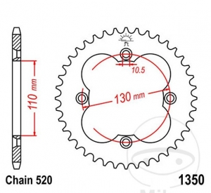 Πίσω πινιόν JTR1350.40 (βήμα 530) - Honda TRX 300 EX Sportrax / TRX 400 EX Fourtrax - Sportrax / TRX 450 ER - JM