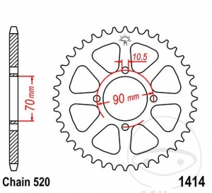 Πίσω πινιόν JTR1414.41 (βήμα 520) - Kawasaki KEF 300 B Lakota Sport ('01-'03) / KFX 250 A Mojave KSF ('00-'04) - J