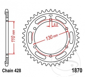 Πίσω πινιόν JTR1870.46 (βήμα 428) - Yamaha TZR 125 ('97-'99) / YBR 250 ('07-'13) - JM