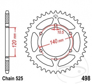 Πίσω πινιόν JTR498.46 (βήμα 525) - Kawasaki W 650 C - A / ZR 750 C - D / ZR-7 750 F - S / ZX-6R 600 F / GSX-R 600 