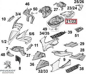 Πλαϊνή κάλυψη αριστερή πίσω αρχική - ασημί - Peugeot Jet Force 50-125cc - Peugeot