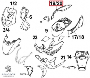 Πλαϊνή κάλυψη δεξιά πίσω αρχική - μπλε - Peugeot TKR / TKR2 / Trekker 2T 50-100cc - Peugeot