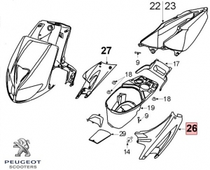 Πλαϊνή κάρενα αριστερή πίσω - κόκκινη - Peugeot Speedfight / Speedfight 2 / Speedfight / X-Race 2