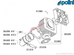 Σετ κυλίνδρου (διάμετρος 47 mm / 64,8cc) - 150.0603 Aprilia Habana / Mojito / Malaguti Crosser / Suzuki Kat