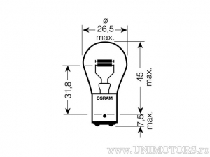 Φως φρένων P21/4W BAZ15D 12V 21/4W σετ blister 2 τεμαχίων - Osram