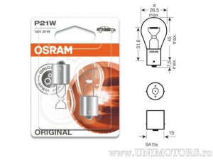 Бек P21W BA15S 12V 21W блистер (комплект 2 броя) - Osram