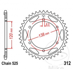 Заден пиньон JTR312.38 (стъпка 525) - Honda RVF 400 R / RVF 750 R / VFR 400 RIII / VFR 750 R - JM