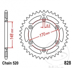 Заден пиньон JTR828.50 (стъпка 520) - Suzuki DR 650 RSEU / DR 800 SU Big / RM 465 - 500 / TS 250 X / Cagiva T4E