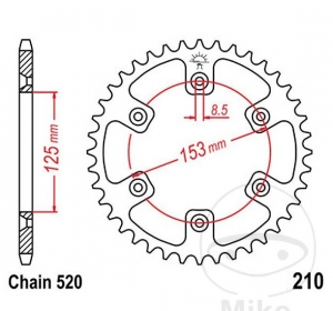 Задна зъбчатка JTR210.45 (стъпка 520) - Honda CRF 230 F / CRF 250 R - R Red Moto - RE - RX - RX Red Moto - X 