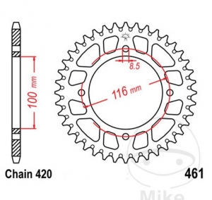 Задна зъбчатка JTR461.53 (стъпка 420) - Kawasaki KX 80 G-L-R-T-W / KX 85 A-B-I C-II D - JM