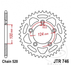 Задна зъбчатка JTR746.39 (стъпка 520) - Ducati Scrambler 800 Classic ABS - Desert Sled ABS - Flat Track Pro A