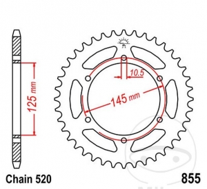 Задна зъбчатка JTR855.45 (стъпка 520) - Yamaha DT 250 MX / MT-03 660 H-N / XJ 600 NH-NN-SH-SN / XT 660 R-XZ-Z