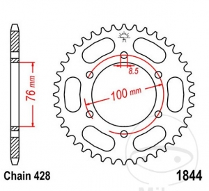 Задна пиния JTR1844.40 (стъпка 428) - Yamaha MT 125 - A ABS - A MTN125-A ABS / R 125 A ABS / XSR 125 MTM ABS / Y