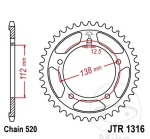 Зъбчатка задна JTR1316.41 (стъпка 520) - Honda CB 500 F-FA-X-XA-RA / CTX 700 D-ND DCT / NC 700 D-S-SA-SD DCT-