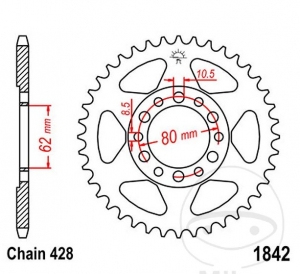 Зъбчатка задна JTR1842.42 (стъпка 428) - Yamaha DT 125 E / DT 125 / DT 175 / SR 125 / TW 125 H / N Trailway /