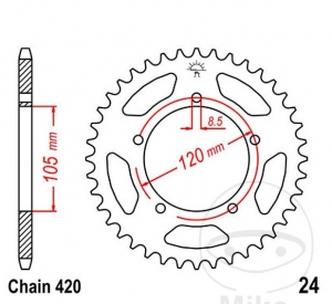 Зъбчатка задна JTR24.50 (стъпка 420) - Keeway TX 50 SM X-Ray / KSR-Moto TR 50 SM - Състезателна -