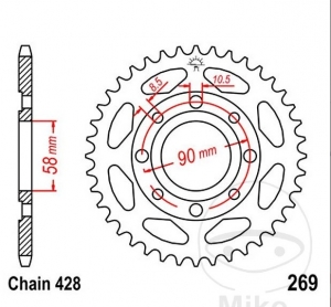 Зъбчатка задна JTR269.51 (стъпка 428) - Keeway Superlight 125 / 125 ie CBS предно стъкло / 125 ie