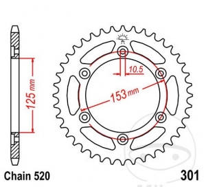 Зъбчатка задна JTR301.39 (стъпка 520) - Honda CRF 250 L / CRF 250 LA ABS - M - RLA Rally ABS / XR 250 - 600 R