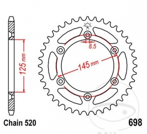 Зъбчатка задна JTR698.41 (стъпка 520) - Cagiva W16 600 ('94-'97) / W8 125 LC ('93-'98) - JM