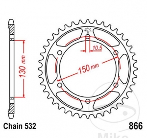 Зъбчатка на заден вал JTR866.47 (стъпка 532) - Yamaha FZR 750 R OW01 / FZR 1000 Genesis - Exup / GTS 100