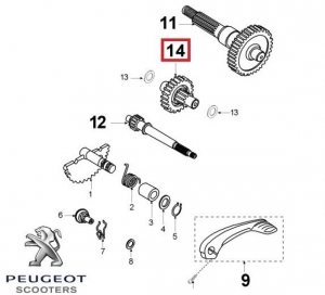 Зъбчато колело (междинна ос) - Peugeot Vclic / Vclic Evolution 4T 50cc ('07-'12) - Peugeot