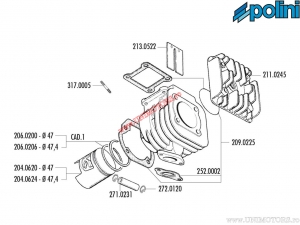 Комплект цилиндър (диаметър 47мм / 67,9cc) - 166.0054 - MBK Sorriso 50 / Target 50 / Yamaha CRZ 50 / C