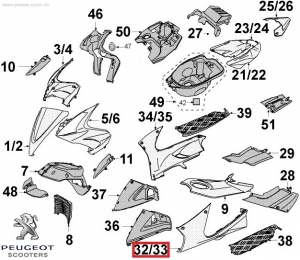 Лява странична каросерия, оригинална пода - бяла - Peugeot Jet Force 50-125cc - Peugeot