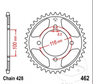 Пиньон заден JTR462.50 (стъпка 428) - Kawasaki KX 80 G / KX 80 L / KX 80 R / KX 80 R 17/14 инча / KX 80 T 1