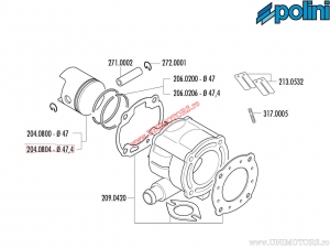 Поршен Спорт (диаметър 47,4мм) - Aprilia SR 50 2T R, Factory Aprilia (Suzuki) - Polini