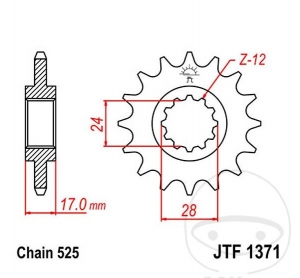 Преден пиньон JTF1371.14 (стъпка 525) - Honda CB 600 F / S F2 / N / CBF 600 NA ABS / S / SA ABS / CBR 600 F - 