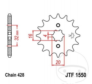 Преден пиньон JTF1550.13 (стъпка 428) - Beta Alp 125 / RE 125 / RR 125 AC / LC / Beta Urban 125 / Fantic Cabal