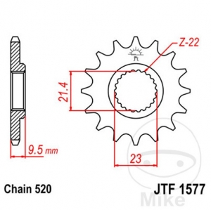 Преден пиньон JTF1577.15 (стъпка 520) - Yamaha SRX 600 ('87) - JM