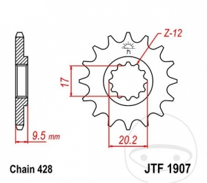 Преден пиньон JTF1907.14 (стъпка 428) - Husqvarna TC 85 17/14 - 19/16 инча / KTM SX 85 / SX 85 17/14 - 19/