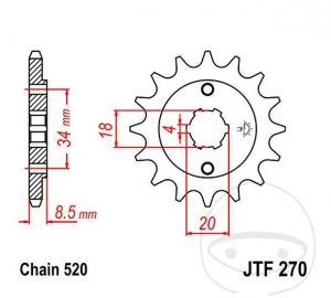 Преден пиньон JTF270.13 (стъпка 520) - Buffalo/Quelle Rex 250 / CPI SUV 125 / Derbi DXR 200 DD / TD / DXR 250 