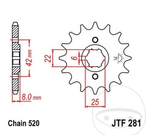 Преден пиньон JTF281.14 (стъпка 520) - Honda CB 250 RS / RSZ / CL 250 S / XL 250 R / S / 500 R / S / 600 LM / 