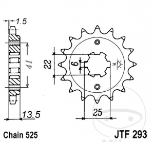 Преден пиньон JTF293.15 (стъпка 525) - Honda VT 600 C ('88-'89) / XL 600 V Transalp ('87) / XL 600 V Transalp 