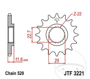 Преден пиньон JTF3221.10 (стъпка 520) - Polaris Scrambler 500 4WD / Polaris Trail Blazer 330 2WD / Boss 330 2W