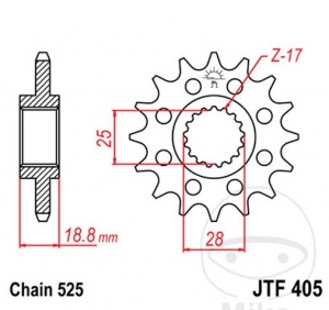 Преден пиньон JTF405.20 (стъпка 525) - BMW F 800 800 R ('09-'13) / R ABS ('17-'27) / R ABS ESA ('17-'19) - JM