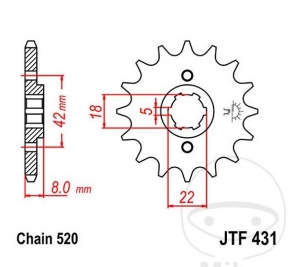 Преден пиньон JTF431.13 (стъпка 520) - Suzuki PE 250 / PE 400 / RM 250 / RM 400 / RM 465 - JM