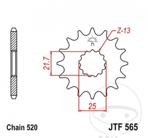 Преден пиньон JTF565.12 (стъпка 520) - Kawasaki KLE 650 D / E / F / H / KLX 300 R / KX 250 L / KX 250 M / R / 