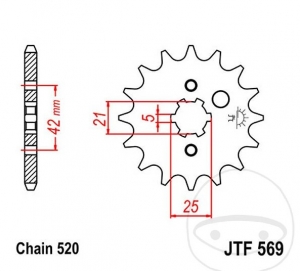 Преден пиньон JTF569.11 (стъпка 520) - Yamaha DT 400 MX / RD 350 LC / LCF / LCFH / LCFN / LCH / SR 250 / WR 40