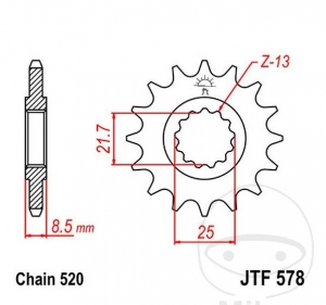 Преден пиньон JTF578.15 (стъпка 520) - Yamaha XTZ 750 H Super Tenere ('89-'98) / XTZ 750 N Super Tenere ('90-'