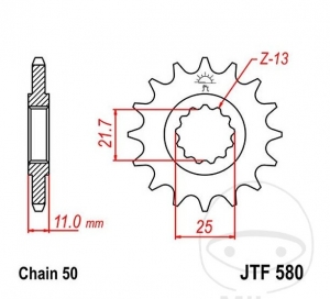 Преден пиньон JTF580.17 (стъпка 530) - Yamaha FZ6 S2 600 SHG Fazer / 1000 Genesis / 1000 Genesis Exup / 750 R 