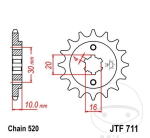 Преден пиньон JTF711.12 (стъпка 520) - Cagiva C10R 125 / C12R 125 / C9 125 / Mito 125 / N1 125 Planet / Raptor