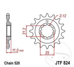 Преден пиньон JTF824.14 (стъпка 520) - Husqvarna SM 610 ie / R / S E-Start / S ie E-Start / SMR 630 / SMS 630 